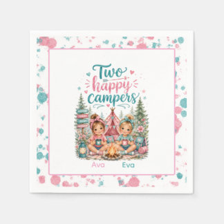 Two Happy Campers Twin Girls' Birthday Party Napkin