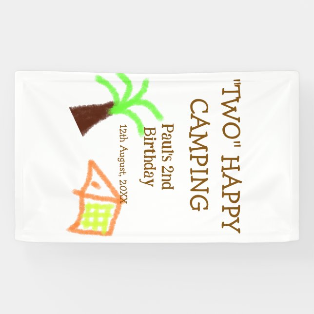 Two happy camping 2nd birthday tree camp kids banner (Horizontal)
