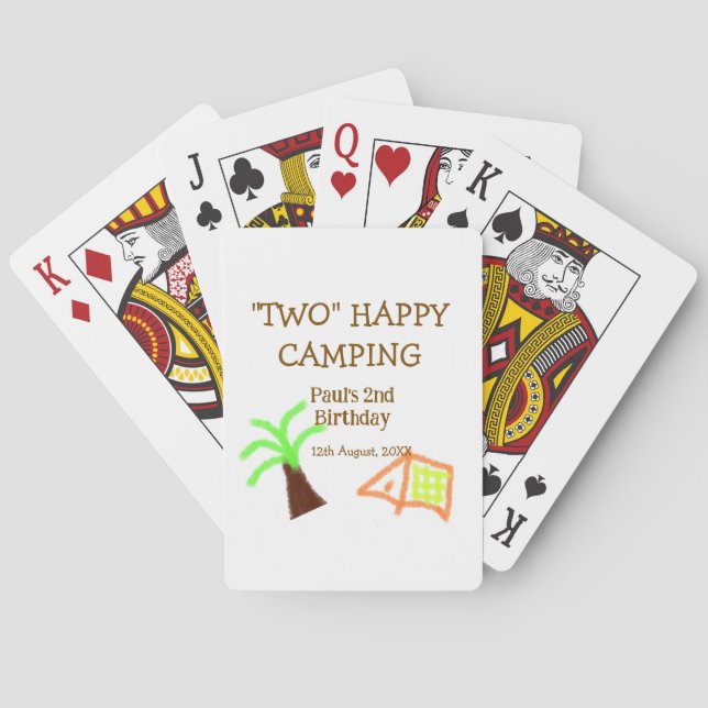 Two happy camping 2nd birthday tree camp kids playing cards (Back)