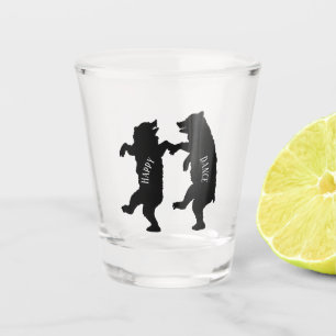 Two Happy Dance Black Bears Dancing Together Shot Glass