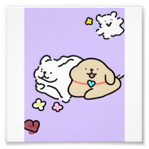 Two Happy Dogs with Hearts and Flowers Photo Print