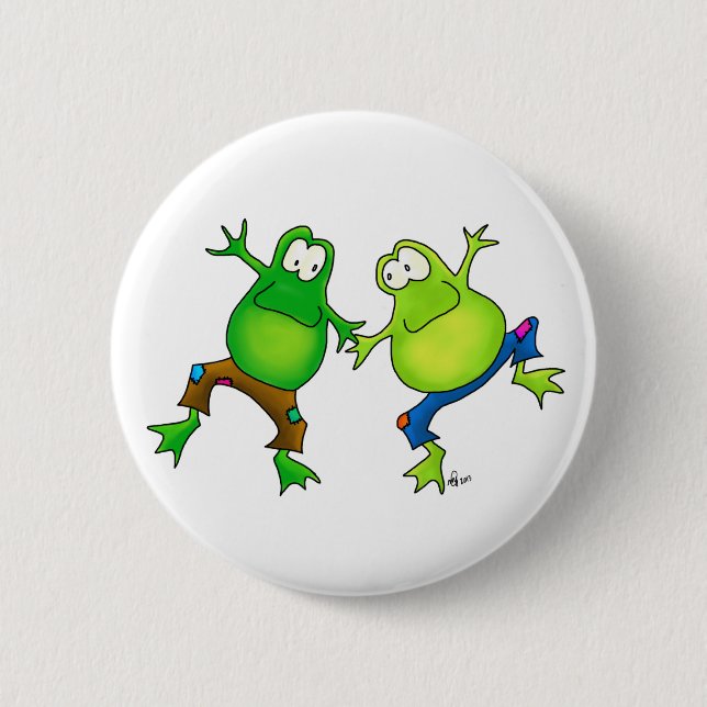 Two Happy Jumping Frog Buddies 6 Cm Round Badge (Front)