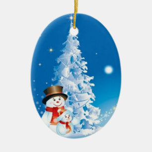 Two Happy Snowmen Ceramic Tree Decoration