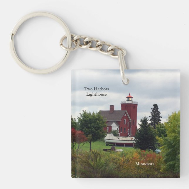 Two Harbour Lighthouse & Boat acrylic key chain (Front)