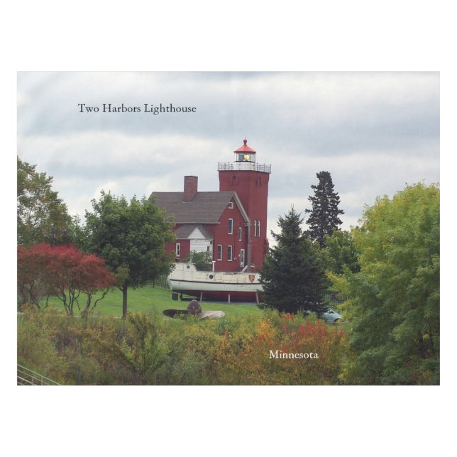Two Harbour Lighthouse & Boat table cloth (Front (Horizontal))