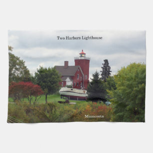 Two Harbours Lighthouse & Boat kitchen towel