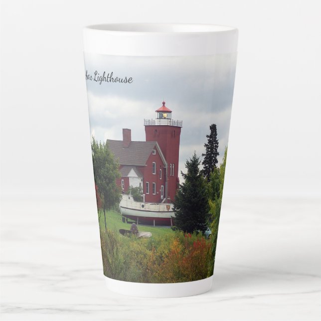 Two Harbours Lighthouse & boat latte mug (Front)