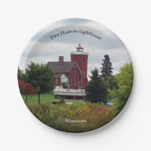 Two Harbours Lighthouse & Boat paper plate