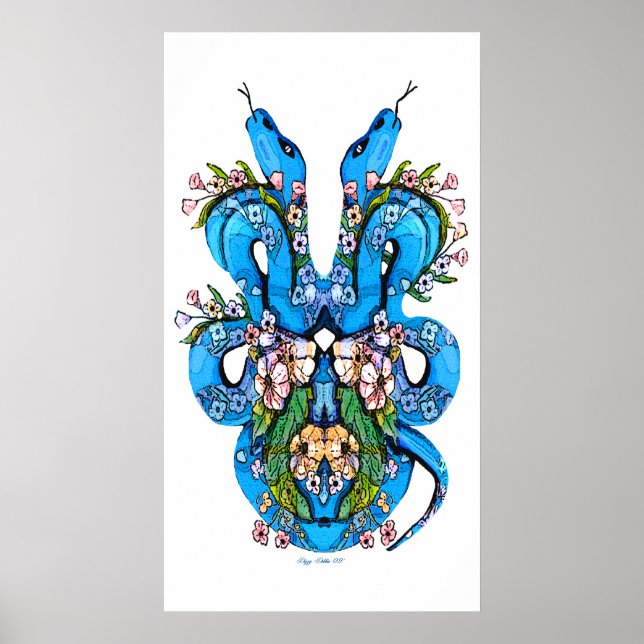 Two Headed Blue snake Poster Print (Front)