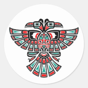 Two Headed Haida Spirit Bird on White Classic Round Sticker