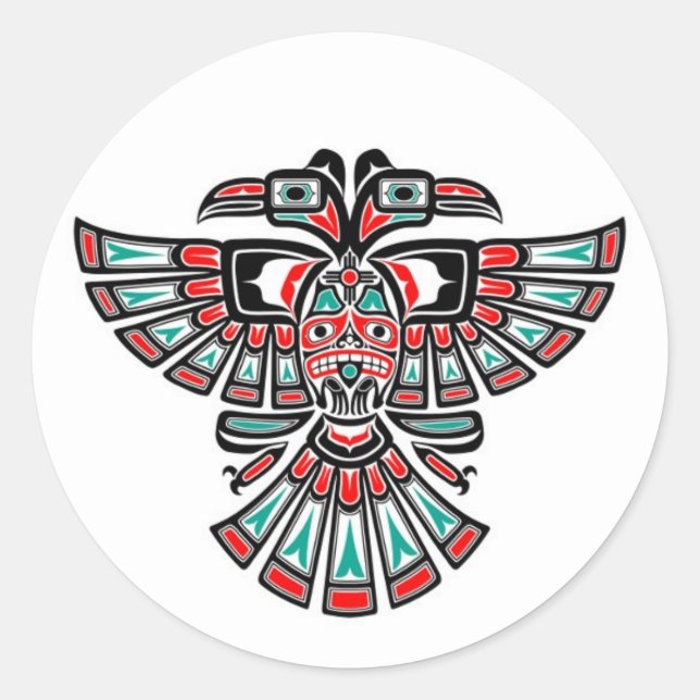 Two Headed Haida Spirit Bird on White Classic Round Sticker (Front)