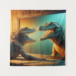 Two-Headed Lizard and Crocodile Mirror Scene Tapestry