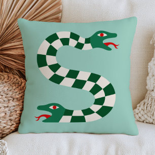 Two-Headed Snake in Green Chequered Pattern Funky Cushion