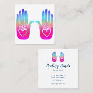 Two Healing Hands Heart Hamsa Colourful Customised Square Business Card