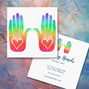 Two Healing Hands Hearts Hamsa Rainbow Customised Square Business Card