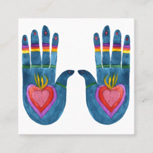 Two Healing Hands Watercolor Boho Chic  Square Business Card