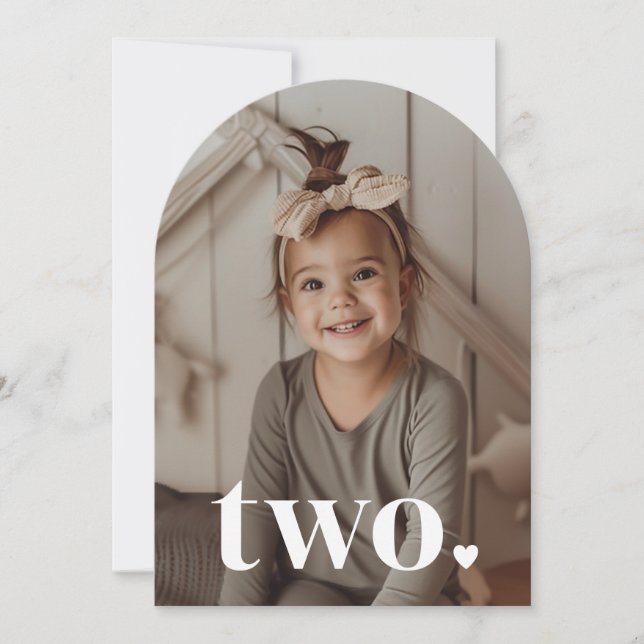 Two Heart Arched Photo 2nd Birthday Invitation (Front)