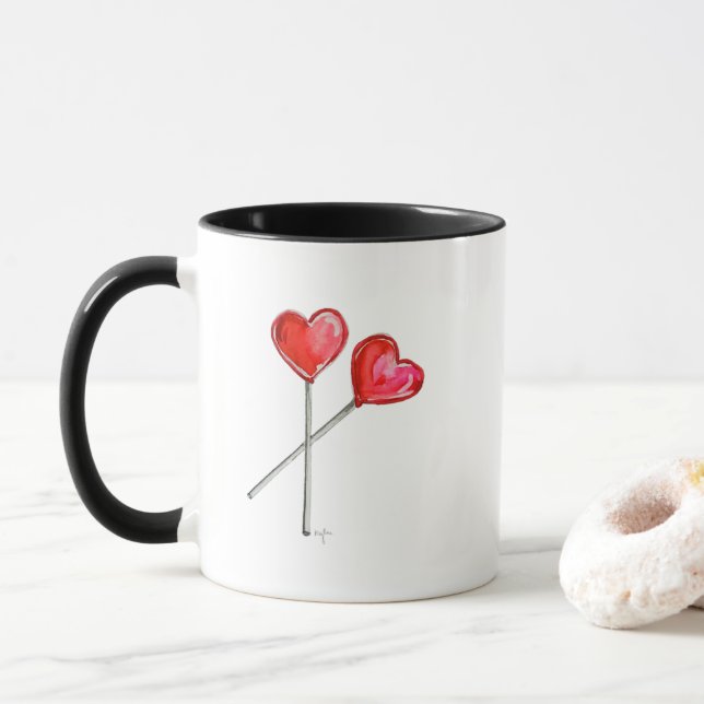 Two Heart Lollies Mug (With Donut)