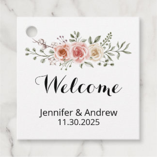 Two Heart One Love Pink Cream Roses Welcome Favour Tags