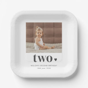 Two Heart Photo 2nd Birthday Welcome Sign Paper Plate
