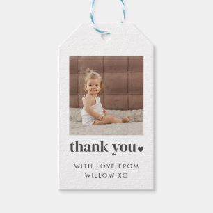 Two Heart Square Photo 2nd Birthday Favour Gift Tags