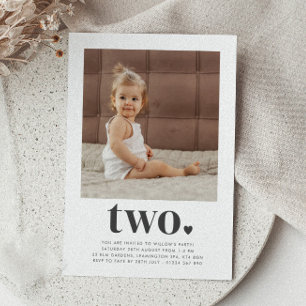 Two Heart Square Photo First Birthday Invitation
