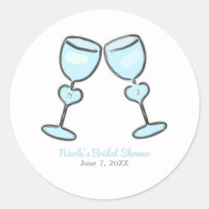 Two Heart Wine Glasses Bridal Shower Engagement Classic Round Sticker