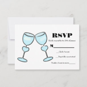 Two Heart Wine Glasses Bridal Shower Wedding RSVP Card
