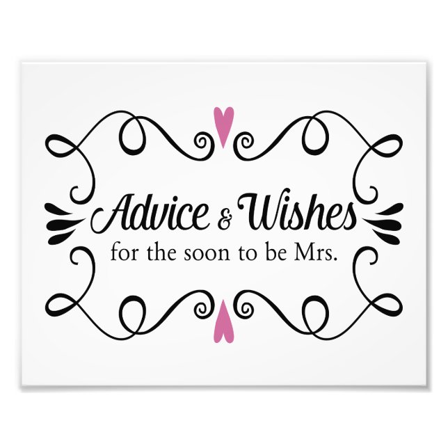 Two Hearts Advice and Wishes Bridal Shower Sign (Front)