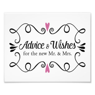 Two Hearts Advice and Wishes Wedding Sign
