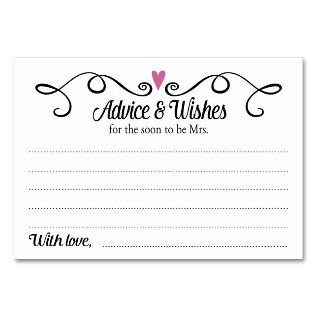 Two Hearts Advice & Wishes Bridal Shower Card (Front)