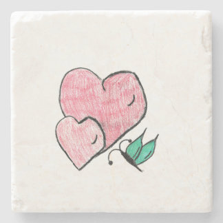 Two hearts and a Butterfly  Stone Coaster