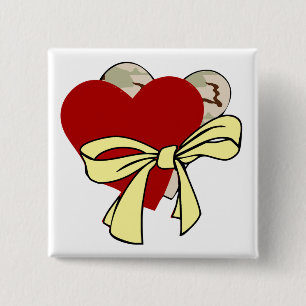 Two hearts and yellow ribbon 15 cm square badge