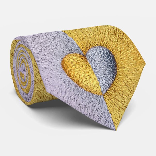 Two Hearts as One Gold Silver Wedding  Tie (Rolled)