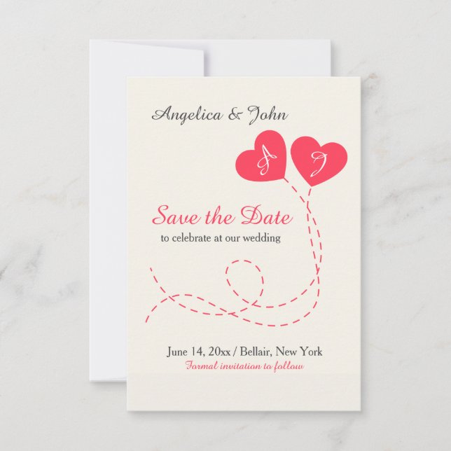 Two Hearts Balloons Save the Date Announcement (Front)