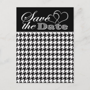 Two Hearts Black & White Houndstooth Save the Date Announcement Postcard