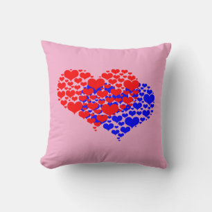 Two hearts blue and red cushion