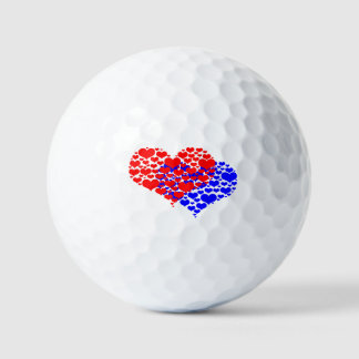 Two hearts blue and red golf balls