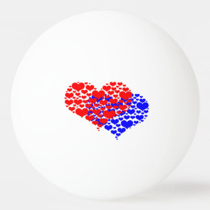 Two hearts blue and red ping pong ball