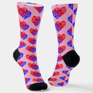 Two hearts blue and red socks
