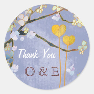 Two Hearts Blue Wedding Thank You Classic Round Sticker