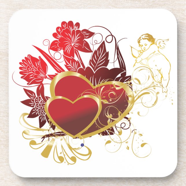 Two Hearts Bouquet Coaster (Front)