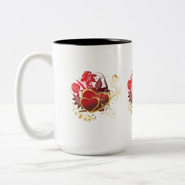 Two Hearts Bouquet Two-Tone Coffee Mug (Left)