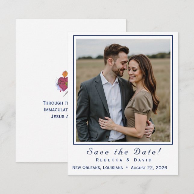 Two Hearts Catholic Flat Save The Date Card (Front/Back)