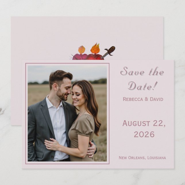 Two Hearts Catholic Flat Save The Date Card (Front/Back)