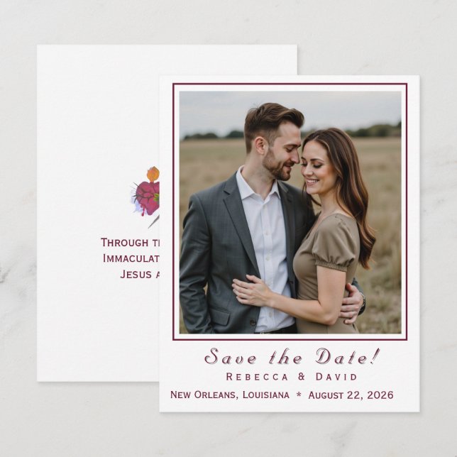 Two Hearts Catholic Flat Save The Date Card (Front/Back)