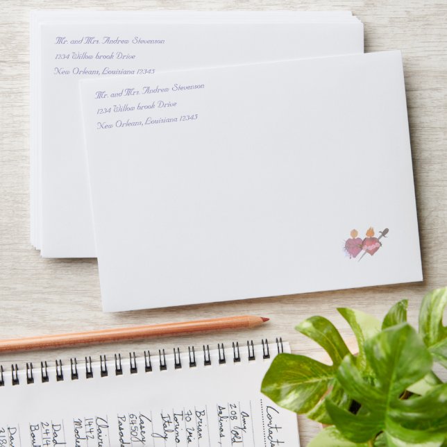 Two Hearts Catholic Wedding Invitation Envelope (Stacked)
