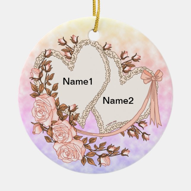 Two Hearts  Ceramic Tree Decoration (Front)