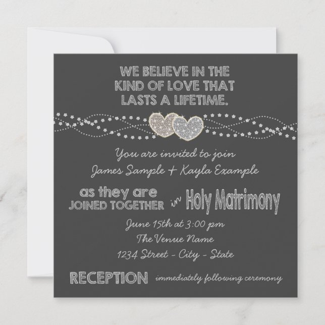Two Hearts Chalkboard Wedding Invitation (Front)
