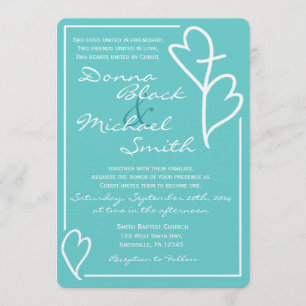 Two Hearts Cross Religious Wedding Invitations